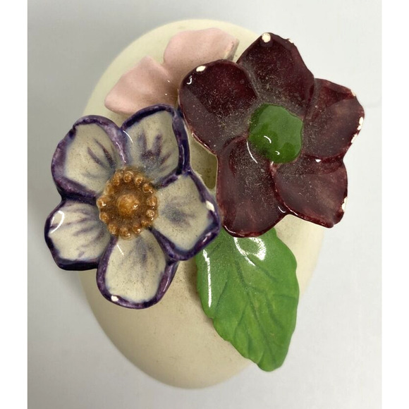 Vintage Unique Mini Ceramic White Egg with 3D Flower Applique SKU PB188-8 - Picture 2 of 4